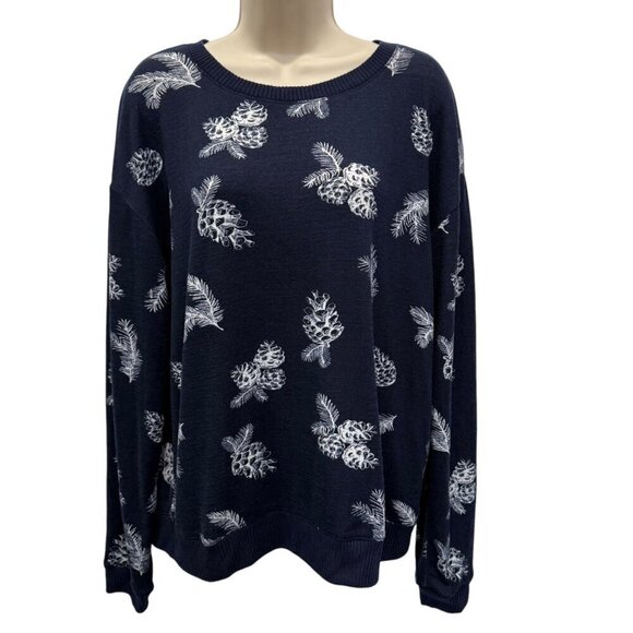 Pine Cone Patterned Navy Blue Honeydew Womens Sweater Size XL Polyester Spandex - Picture 1 of 5